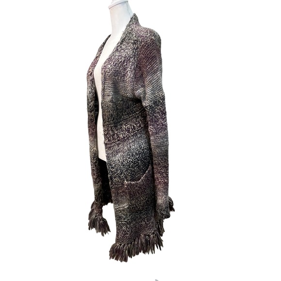 Lucky Brand Womens Purple Chunky Knit Fringe Longline Cardigan Duster Boho Sz M - Picture 2 of 10